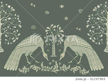 Byzantine traditional historical motifs of animals, birds, 91297963