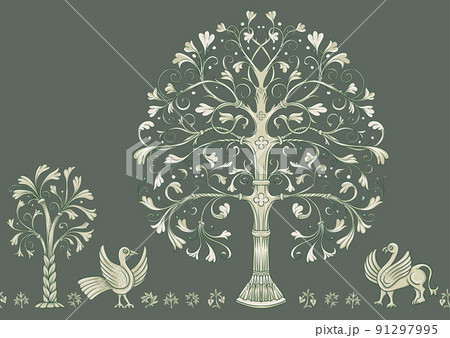 Byzantine traditional historical motifs of animals, birds, 91297995