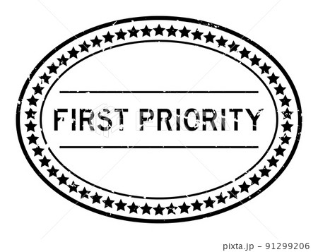 Grunge black first priority word oval rubber seal stamp on white background 91299206