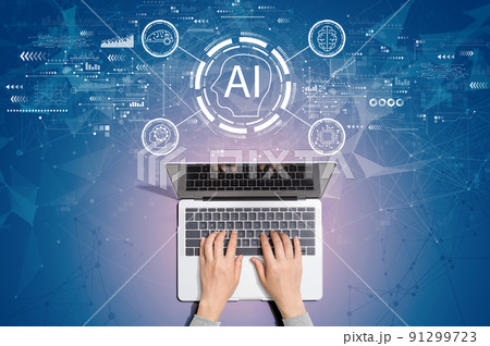 AI concept with person using laptop 91299723
