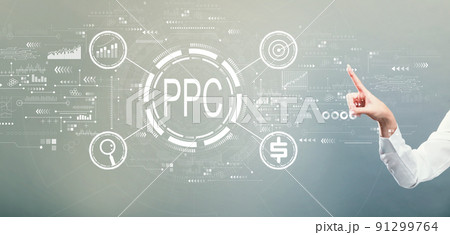 PPC - Pay per click concept with hand pressing a button 91299764