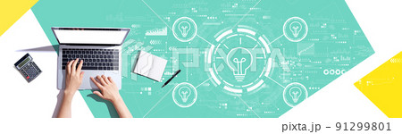 Idea light bulb theme with person using a laptop 91299801