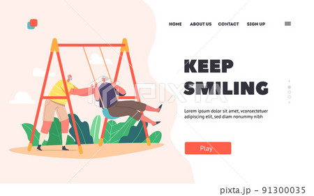 Carefree Retirement, Freedom Landing Page Template. Funny Pensioners Swinging on Teeter-totter, Elderly Characters Play 91300035