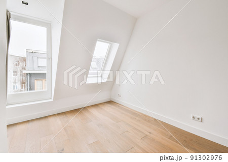 Plastic window on white wall in empty light room at home Plastic window on white wall in empty light room at home 91302976