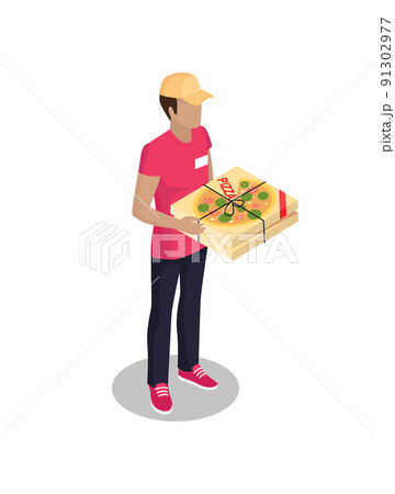 Delivery Man with Pizza Box Vector Illustration Delivery Man with Pizza Box Vector Illustration 91302977
