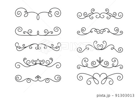 Vector Decorative Linear Borders Set. Vintage Frame Design Elements, Filigree, Decorative Borders, Page Decorations, Dividers 91303013