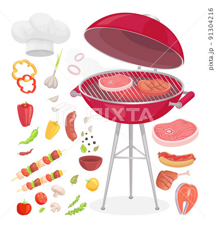 Beefsteak Grilling Meat Icons Vector Illustration Beefsteak Grilling Meat Icons Vector Illustration 91304216