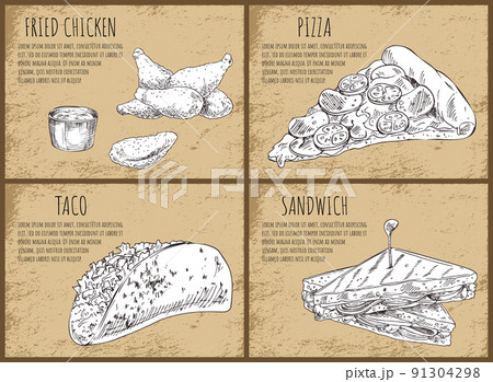 Fast Food Banners with Monochrome Sketches Set Fast Food Banners with Monochrome Sketches Set 91304298