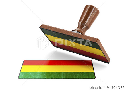 Wooden stamper, seal with Bolivian flag, 3D rendering 91304372