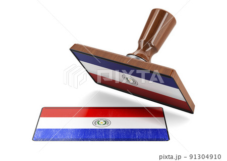 Wooden stamper, seal with Paraguayan flag, 3D rendering Wooden stamper, seal with Paraguayan flag, 3D rendering 91304910