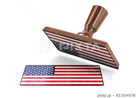 Wooden stamper, seal with the United States flag, 3D rendering Wooden stamper, seal with the United States flag, 3D rendering 91304976