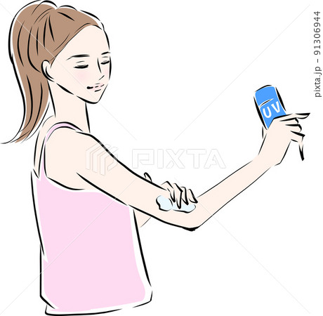 日焼け止めクリームを塗る女性 日焼け止めクリームを塗る女性 91306944