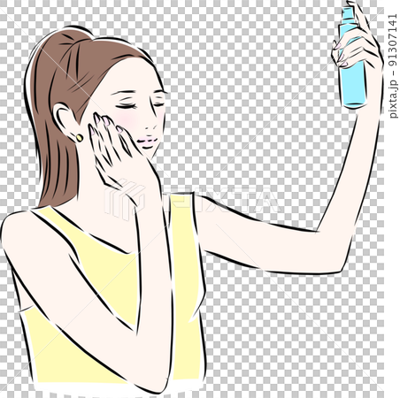 A woman who moisturizes and sprays mist 91307141