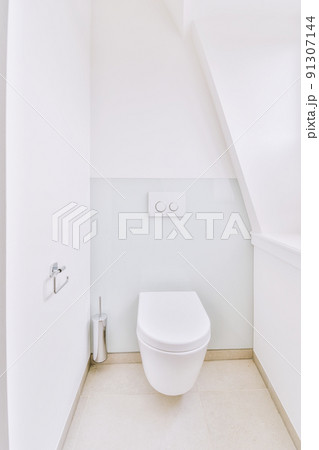 Interior of small clean restroom in miniature style 91307144