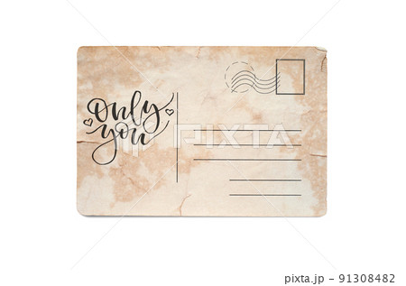 Only you. Lettering on a vintage postcard. Isolated on white 91308482