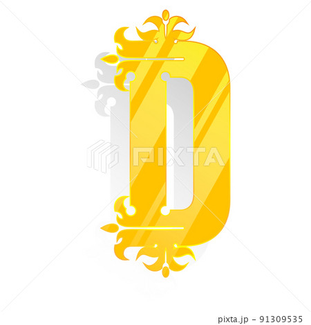 Uppercase decorative font.Golden letter with pale shadow isolated on white background. Uppercase decorative font.Golden letter with pale shadow isolated on white background. 91309535