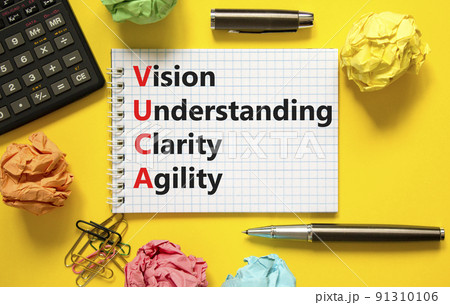 VUCA vision understanding clarity agility symbol. Concept words VUCA vision understanding clarity agility. Yellow background. Business and VUCA vision understanding clarity agility concept. VUCA vision understanding clarity agility symbol. Concept words VUCA vision understanding clarity agility. Yellow background. Business and VUCA vision understanding clarity agility concept. 91310106