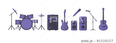 Acoustic and electric guitar, amplifyer, drum kit, sound speakers, microphones 91310157