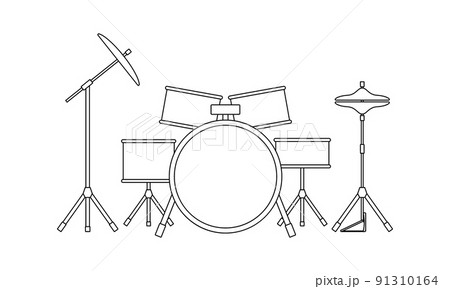 Black outline drum kit isolated on white background 91310164