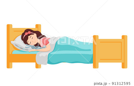 sleeping girl child A cute little girl is sleeping in a bed under a...のイラスト素材 [91312595] - PIXTA
