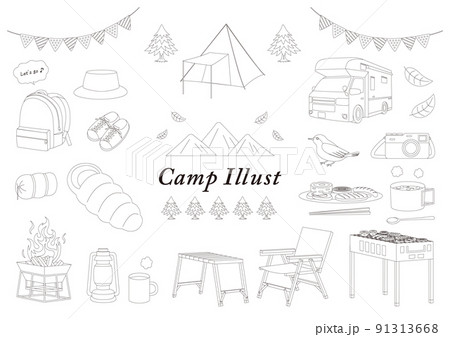 キャンプイラスト_セット_線画 91313668
