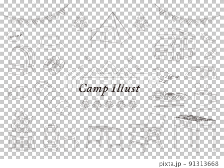 キャンプイラスト_セット_線画 91313668