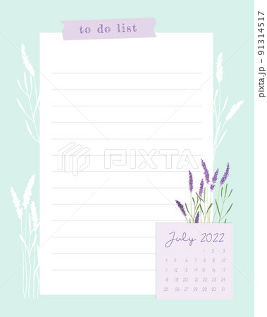 Calendar July 2022 To do list , template,... - Stock Illustration 