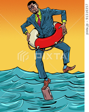African American businessman with lifeline, insurance and risks, danger of bankruptcy, right decision 91316357
