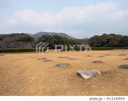 冬の太宰府政庁跡　礎石　福岡県太宰府市観世音寺 91316404