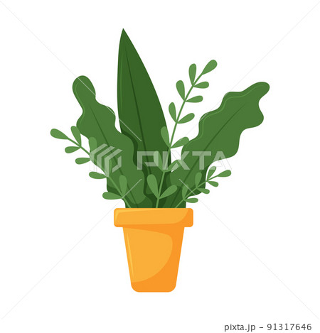 A plant with leaves. House Potted Plant. Cartoon flat vector illustration isolated on white background. 91317646