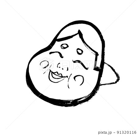シンプルイラスト 墨絵 ペン画 お面 おかめ シンプルイラスト 墨絵 ペン画 お面 おかめ 91320116