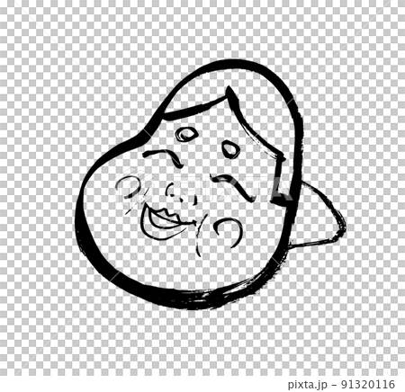 シンプルイラスト 墨絵 ペン画 お面 おかめ シンプルイラスト 墨絵 ペン画 お面 おかめ 91320116