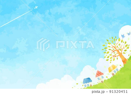 木と街並みと青空の風景イラスト 91320451