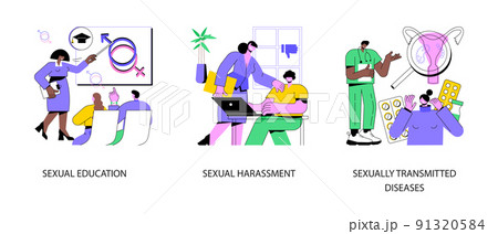 Sexual behavior abstract concept vector illustration set. Sexual education, harassment relationships, sexually transmitted diseases, abuse and assault, social interactions abstract metaphor. 91320584