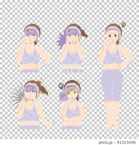 太ってショックを受ける女性のイラストセット素材 91323046