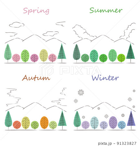 四季の風景のイラスト　背景カラーなし 91323827