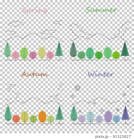 四季の風景のイラスト　背景カラーなし 91323827
