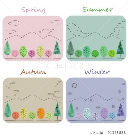四季の風景のイラスト 背景カラーあり 四季の風景のイラスト 背景カラーあり 91323828