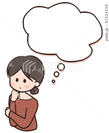 考える女性　ふきだし付き 91324339