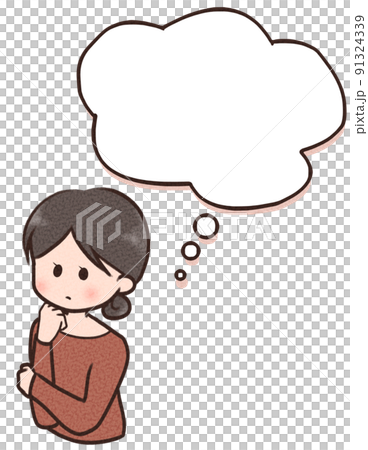 考える女性　ふきだし付き 91324339
