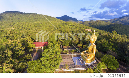 drone aerial photography,Wat Phra That Chom Thong It is located in the east of Mae Sariang District. Mae Hong Son Province, Thailand drone aerial photography,Wat Phra That Chom Thong It is located in the east of Mae Sariang District. Mae Hong Son Province, Thailand 91325935