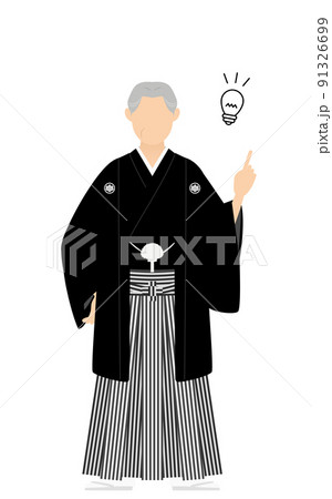 紋付袴のシニア男性(和服姿)、ガッツポーズをする 紋付袴のシニア男性(和服姿)、ガッツポーズをする 91326699