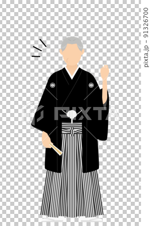 紋付袴のシニア男性（和服姿）、指さししてアドバイスする 91326700