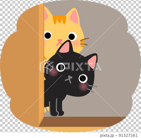 物陰から様子を窺う黒猫とトラ猫 物陰から様子を窺う黒猫とトラ猫 91327161