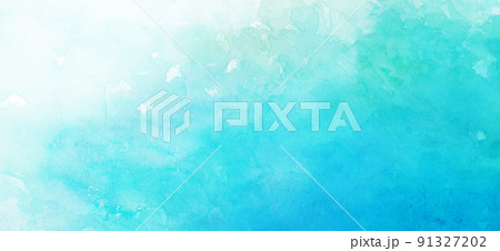 夏をイメージした爽やかな水彩背景　背景イラスト　テクスチャ素材　森　webバナー 91327202