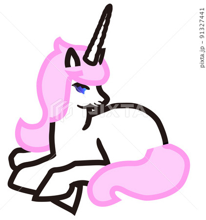 シンプルでかわいい座って休むユニコーンのイラスト素材 91327441