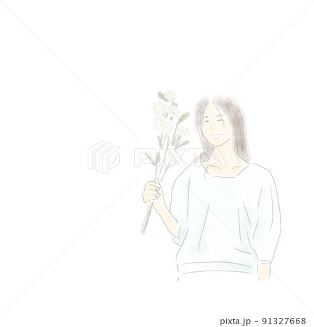 女性ロングヘアー　花束　 91327668