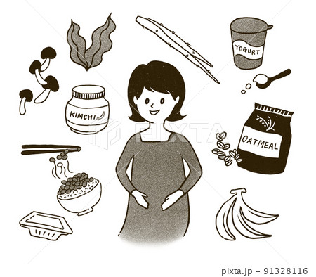 腸内環境を整える食材と腸活を考えている女性 腸内環境を整える食材と腸活を考えている女性 91328116