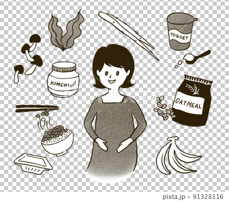 腸内環境を整える食材と腸活を考えている女性 腸内環境を整える食材と腸活を考えている女性 91328116