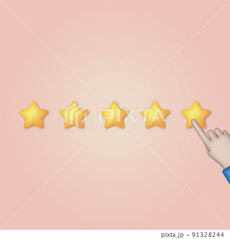 3d cartoon hand pointing to five star rating. Vector 91328244